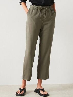Mango | Olive Green Elastic Tie Waist Pants